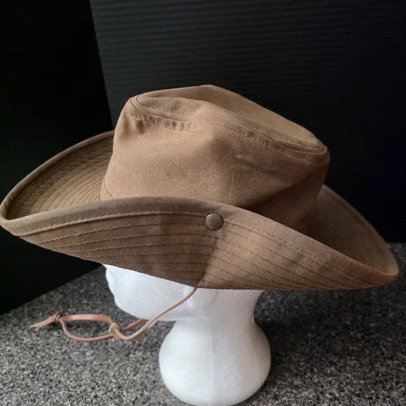 Tin Cloth Packer Hat‎ Oil Finish Waxed Canvas Leather Chin Strap Made USA Small - Picture 5 of 12